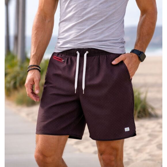 Vuori Other - Men Vuori Banks Micro Dot Shorts Dark Red White Running Athletic Activewear